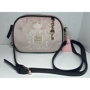 Juicy Couture Viral Juicy For All Crossbody Bag Pink Black Charm Purse Velour NW